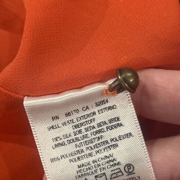 Anthro Maeve Dress Womens Medium Larkhill Orange Floral 100% Silk Swing Midi - Picture 4 of 11